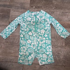 Wonder Nation Kids Floral Rashguard - Teal and White
